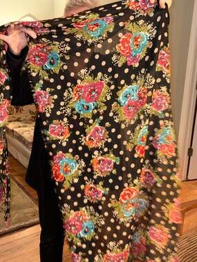 Black Polka Dot Floral Scarf